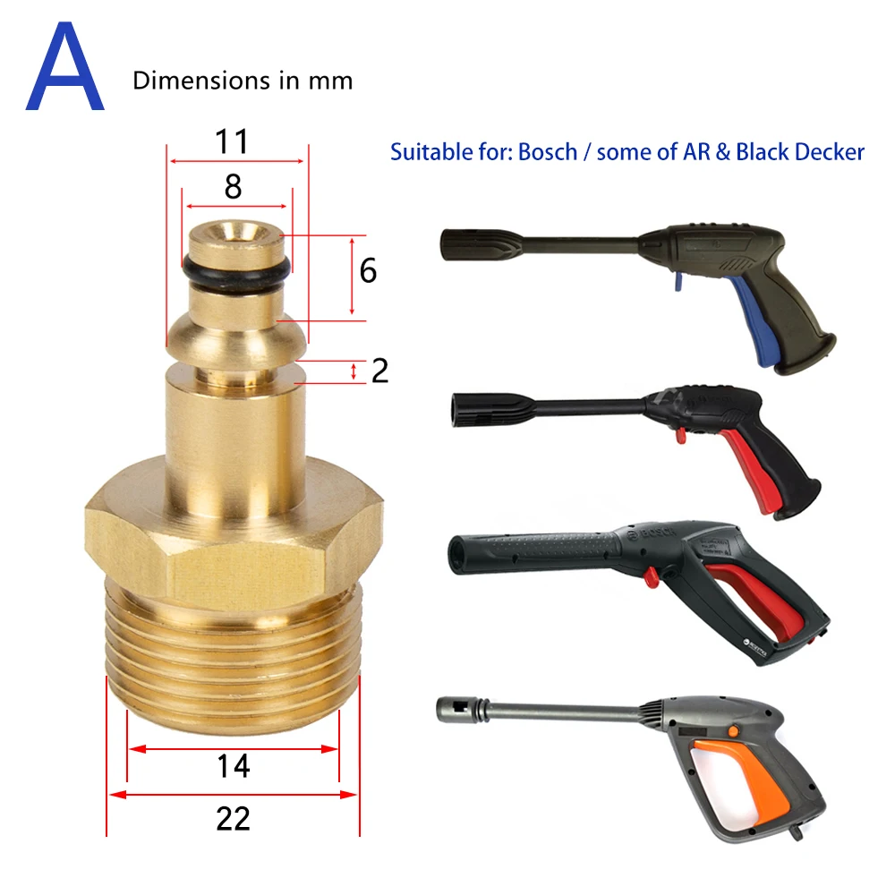 High Pressure Car Washer Hose Connector Converter M22 Thread for AR Patriot Daewoo Lavor Black Decker Bosch Bort pressure washer 2