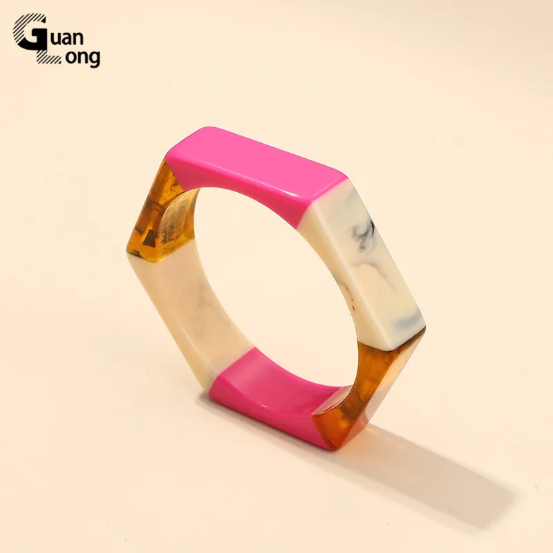 Fashion Colorful Resin Geometric Hexagon Bangles Bracelets for Women Indian Exquisite Charms Bangle Party Jewellery