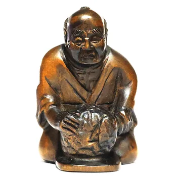 

Y6232 - 2" Hand Carved Boxwood Netsuke - Elder Japanese Man