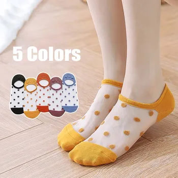 

1 Pair Glass Socks Fashion Cotton Crystal Soft Breathable Stealth Dot Decor Boat Socks For Women Female High Quality Ankle Socks