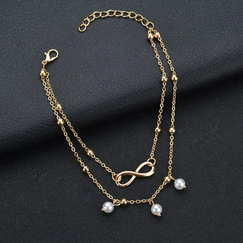 

Europe And America-Style Hot Sales Pearl 8-Word Anklet Accessories Handmade Beaded Bracelet Double Layer Bracelets Versatile Coo