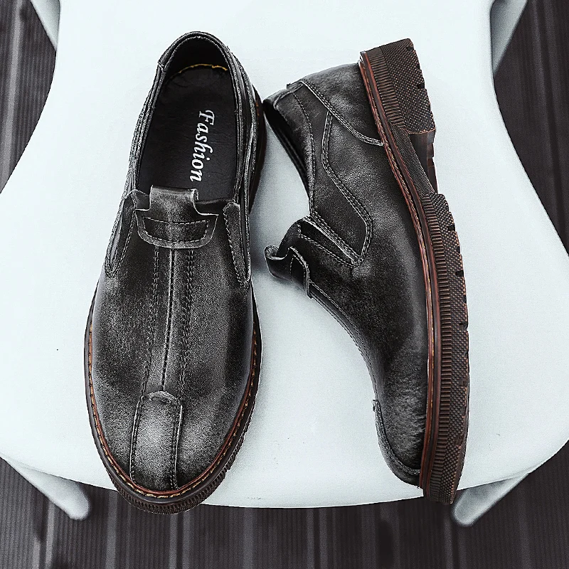 Original Man Leather Casual Sneakers Rubber Flats Shoes For Men Slip On Vintage Men Work Shoes Plus Size 46 47 48 Men Sneakers