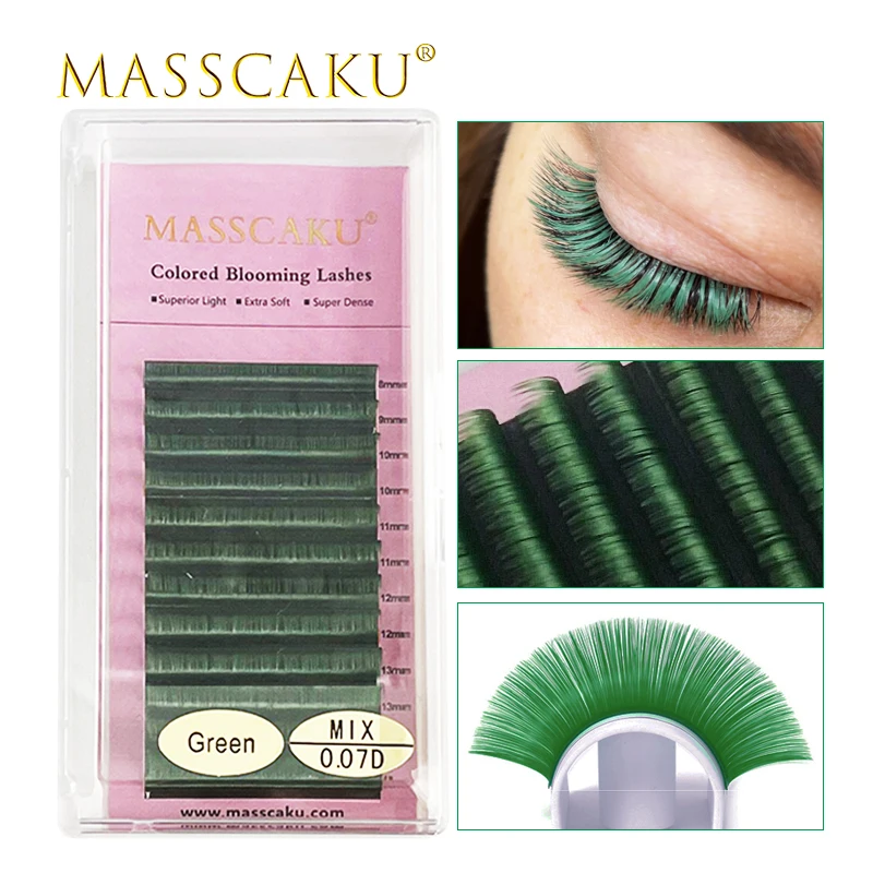 

MASSCAKU new style C/D curl 0.07 thickness 8-15mm mix length false lashes individual soft comfortable colored eyelash extension