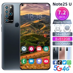 Global Version NOTE25 U 7.2 inch 5G Smartphone 8GB-512GB MTK6889 Fingerprint Unlock 5800mAh Dual card Dual Standby