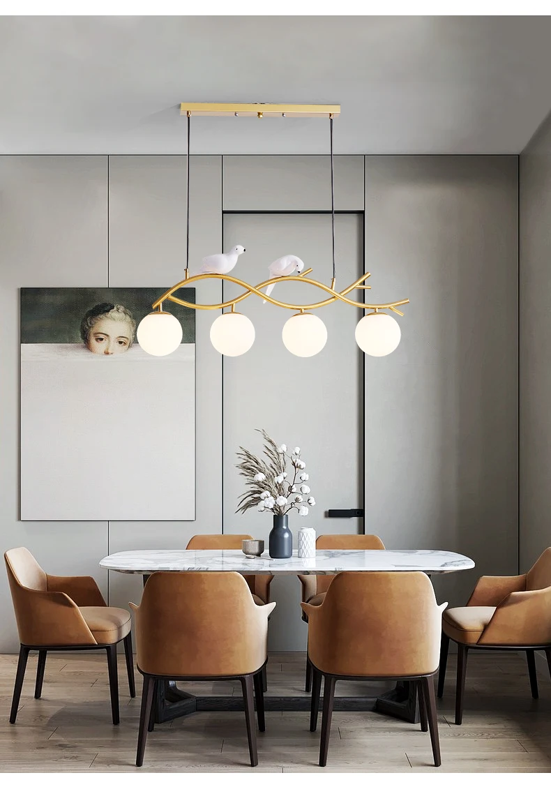 modern chandelier lights Nordic Pendant Lights For Kitchen Decorate Modern Dining Room Long Table Glass Chandelier Black Gold Creative Bird Hanging Lamp mid century modern chandelier