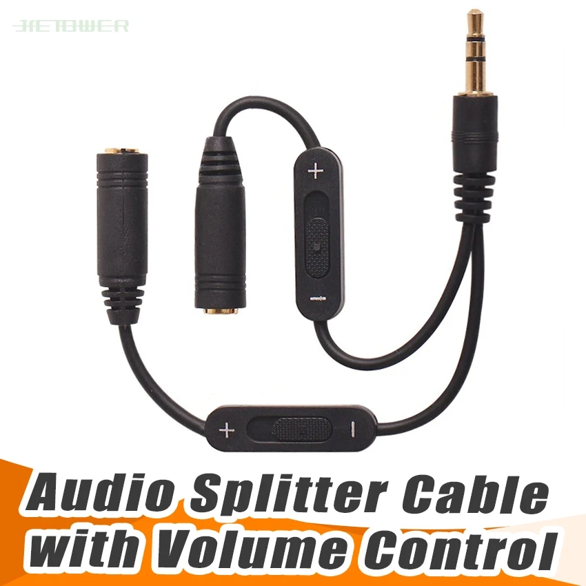 3 5 jack Splitter Male to 2 Female Jack 3 5mm Stereo Audio Cable Y Splitter Adapter Volume Control Headphone Phone AUX Cable