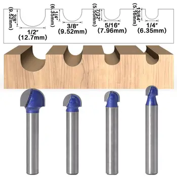 

4 Pieces Core Box Round Nose Router Bits Set 6mm Straight Shank Milling Cutter Tool for Woodwork