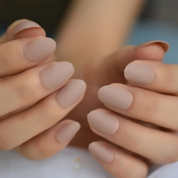 

Oval Short Matte Classic Nails Light Brown Frosted Rounded Nail Tips Artificial Daily Wear Basic Press On Nails