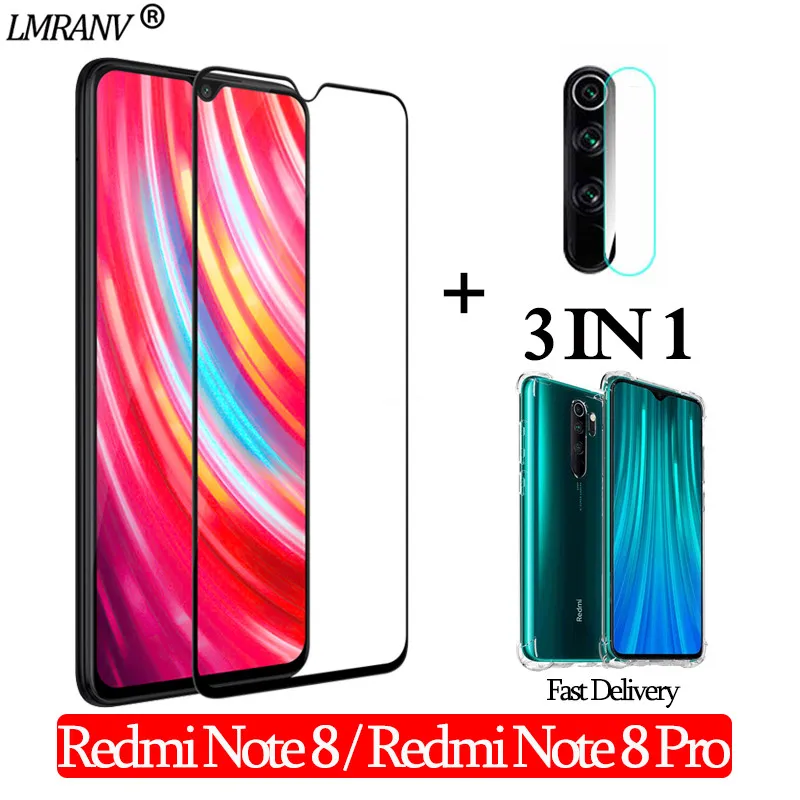 

Airbag Shockproof Case + Camera Glass for Xiaomi Redmi Note 8Pro 3-in-1 Screen Protector Tempered Glass redmi note 8 3D Glass