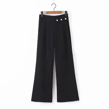 

Woah 2019 The European and American fashion tall waist DANDAN48-8956 grain of buckle wide-legged pants