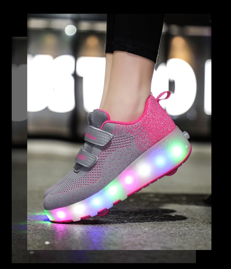 best leather shoes Two Wheels Luminous Sneakers Led Light Roller Skate Shoes for Children Kids Led Shoes Boys Girls Shoes Light Up With wheels Shoe best children's shoes