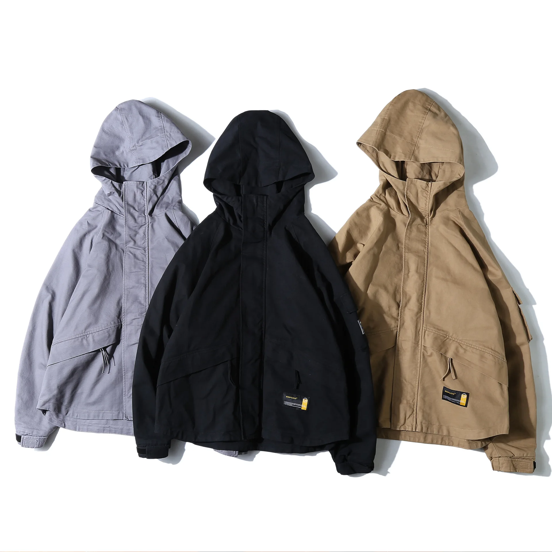 

City Where the Product 2020 Spring New Style Solid Color Casual Hooded Jacket Sleeves Pocket Decoration Men'S Wear