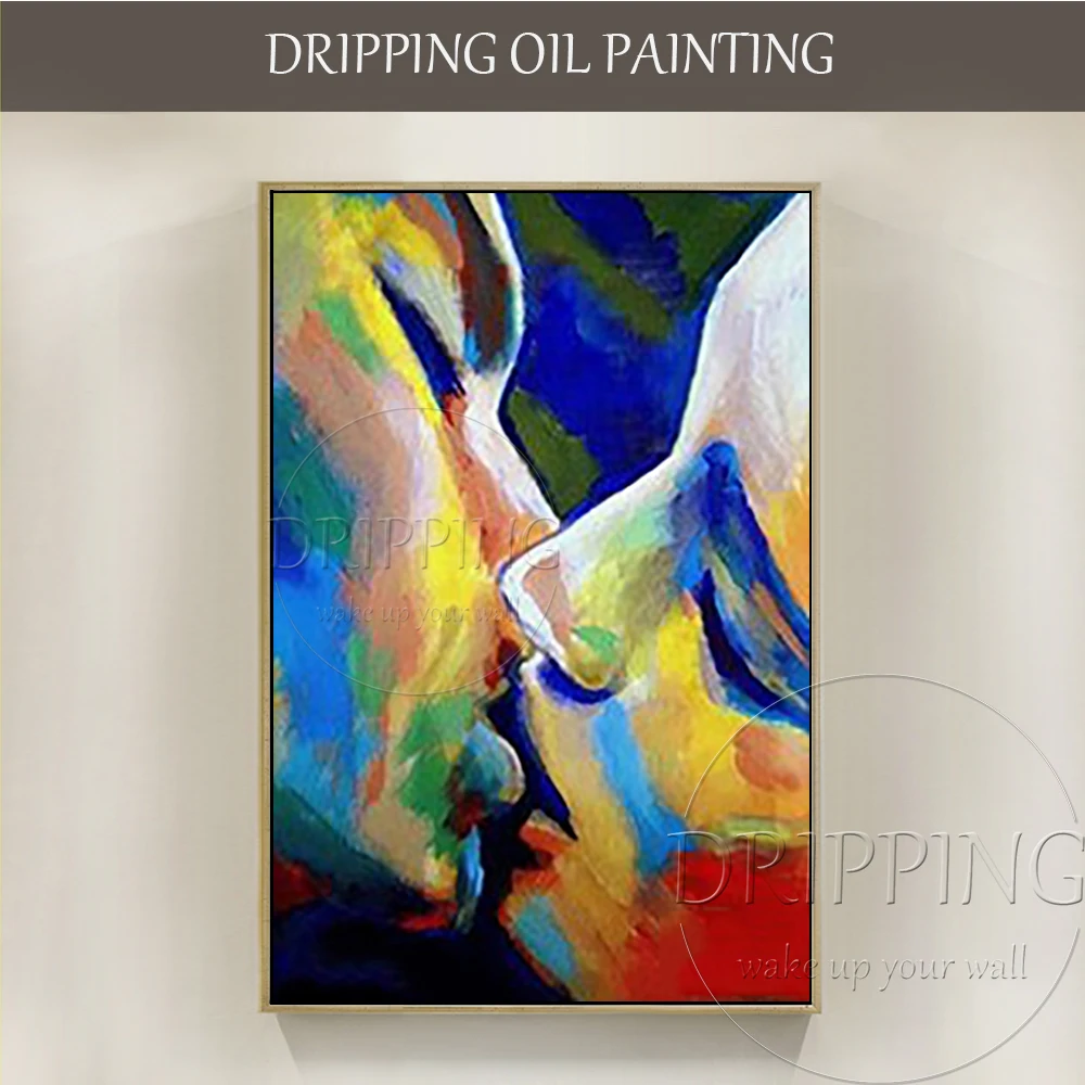 

Excellent Artist Supply High Quality Abstract Portrait Kissing Oil Painting on Canvas Modern Wall Art Lover Kiss Oil Painting