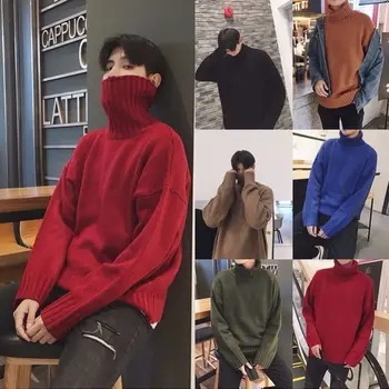 

Autumn and Winter Turtleneck Sweater Men's Solid Color Loose Sweater Couple Bottoming Sweater Trendy Men's Clothing