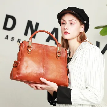 

Famous Designer Handbags Genuine Leather Casual Big Tote Bags for Women Cow Leather Ladies Hand Bag Vintage Brown bolsa feminina
