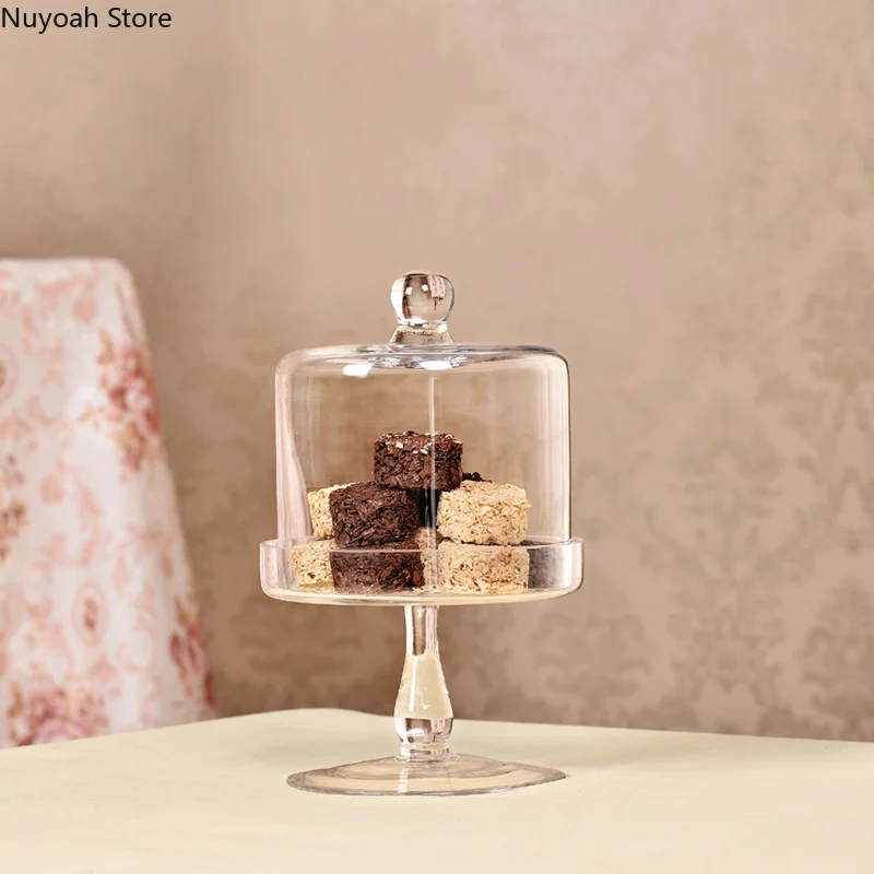 European-style Transparent Glass Cake Tray Household Tall Tray Glass Cover Cake Fruit Wedding Home Dessert Table Decoration