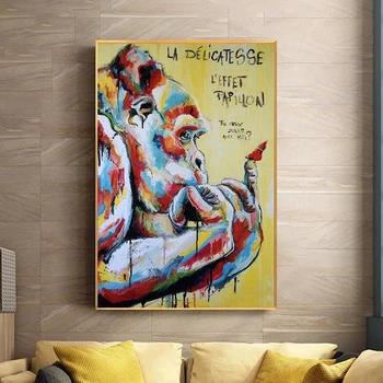 

Abstract Monkey Graffiti Art Canvas Posters And Prints Thinking Monkey Street Art Canvas Paintings on the Wall Art Pictures