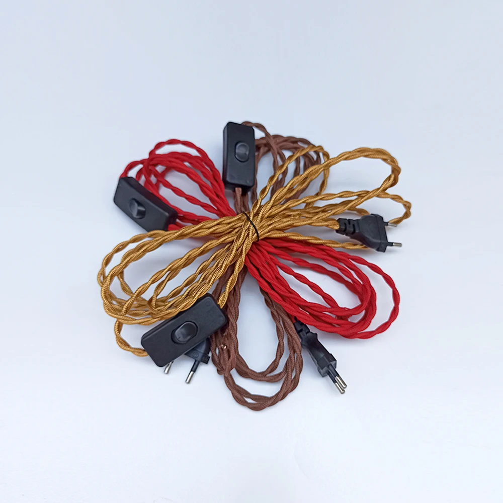 Vintage Power Cords EU Plug With Line Switch E27 LED Lights Edison Bulbs Incandescent Lamps Socket Twisted Wire Cord Lamp Hoder