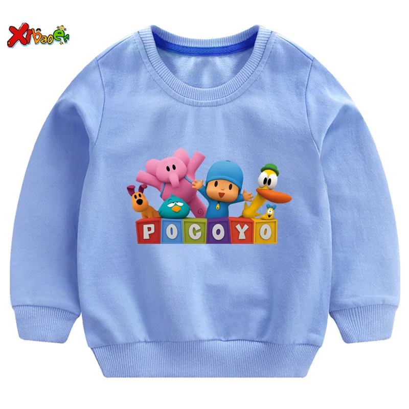Новинка года; Детский свитер; толстовка с принтом Pocoyo; футболка для мальчиков; черные толстовки с капюшоном; толстовки для маленьких мальчиков и девочек; топы