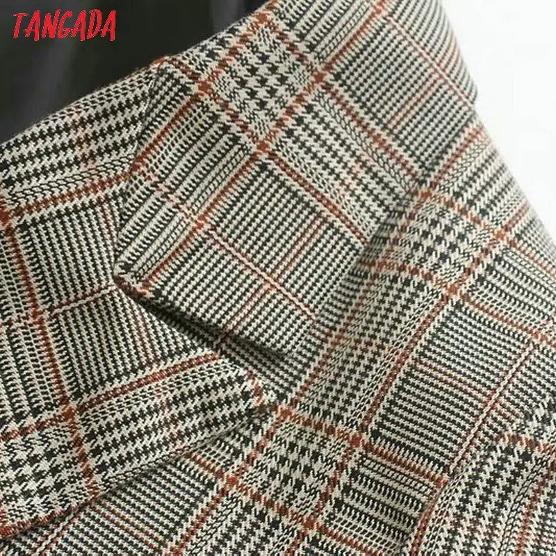 Tangada женский клетчатый двубортный пиджак, дизайнерский деловой блейзер с карманами, рабочая одежда, топы 4M57