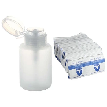 

1Pcs 150Ml Nail Art Makeup Polish Plastic Pump Dispenser Bottle Remover & 200Pcs One-Step Remover Removes Gel / Uv / Nail Soak O
