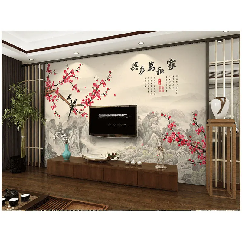 Новый китайский стиль ТВ фон обои пейзаж Слива Фреска дома и все бесшовная настенная ткань
