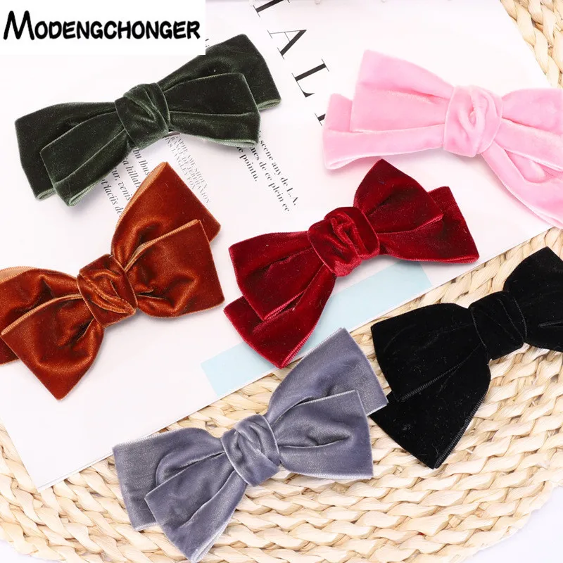 

Vintage Velvet Bow Barrettes 2 Level Bow Hair Clip Korean Ponytail Clip Hairgrips For Women Girls Bangs Clips Hair Accessories