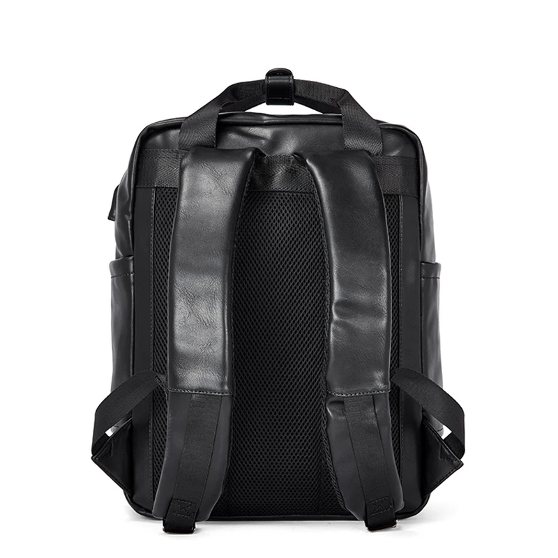 New Large Travel Backpack Teenagers School Book Bag Cowhide PU Leather Male Leisure Bag Men Laptop 14" Backpack