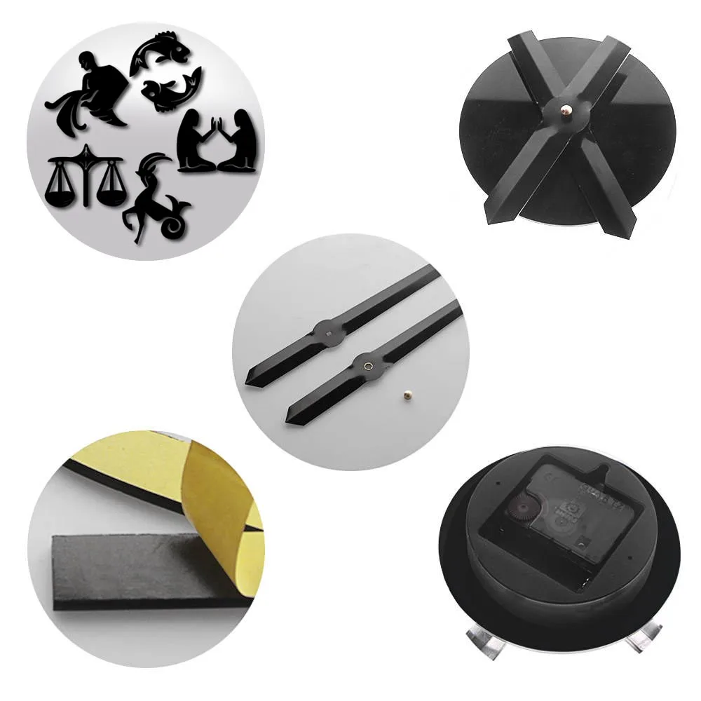 12 Zodiac Signs 3D Acrylic DIY Wall Clock Modern Astrology Wall Art Decor Quiet Sweep Clock Watch Creative Show Mirror Effect