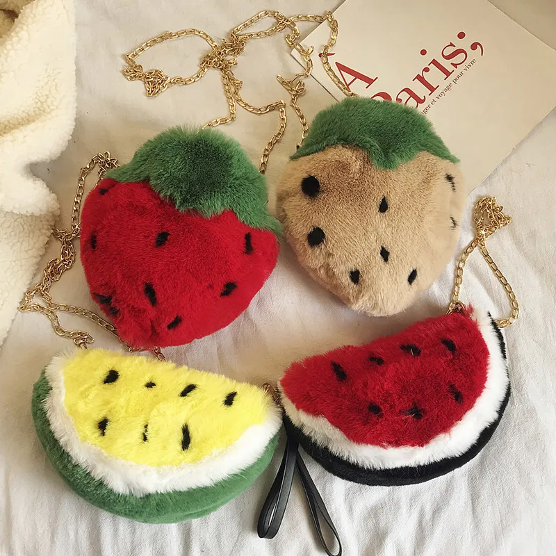 New Cute Strawberry Watermelon Fruits Plush Bag Toys Crossbody Bag Shoulder Bags Key Phone Coin Purse Backpack Dolls Gift  (2)