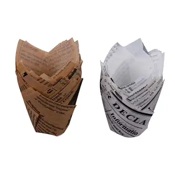 

50PCS newspaper style Christmas tulip baking cup cake paper baking cup muffin packing box oil-proof non-stick high temperature