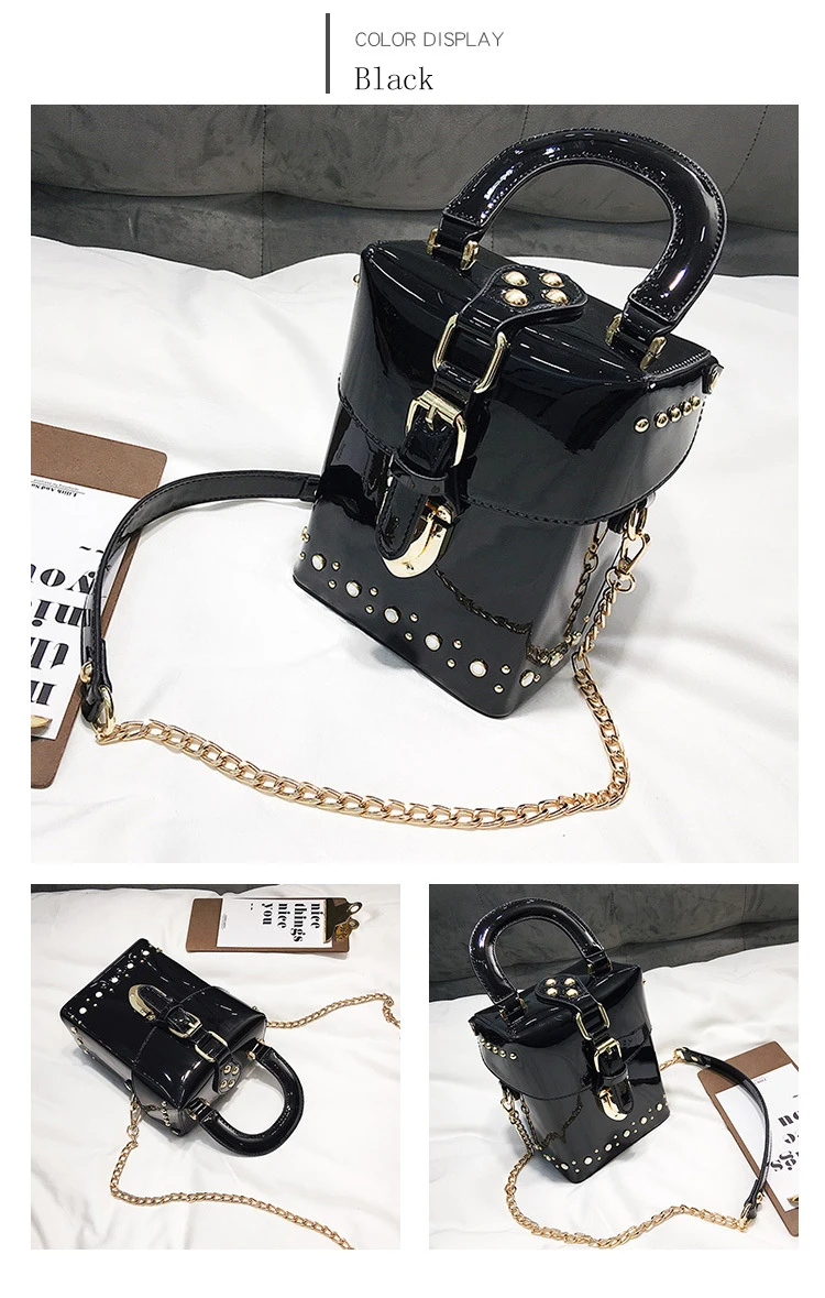 WOBAG New High Quality Women Patent Leather Cube Box Handbag Female Mini Diamond Simple Chain Shoulder Messenger Bag