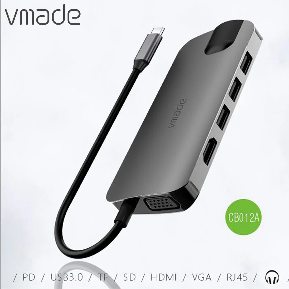 

vmade 10 in 1 usb c hub HDMI 1080P 4K typec to vga RJ45 PD SD card reader hub usb type c hub thunderbolt 2 to usb 3.0 for laptop