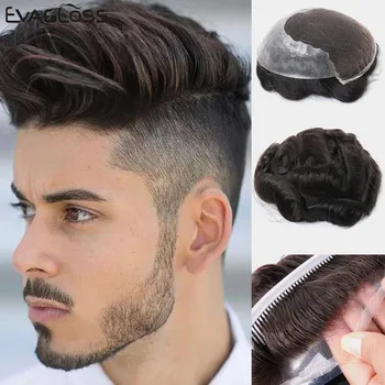 

EVAGLOSS Men's Wig Natural Hairline Q6 Style Mens System Lace Thin PU Replacement System Pure Handmade For Mens Toupee