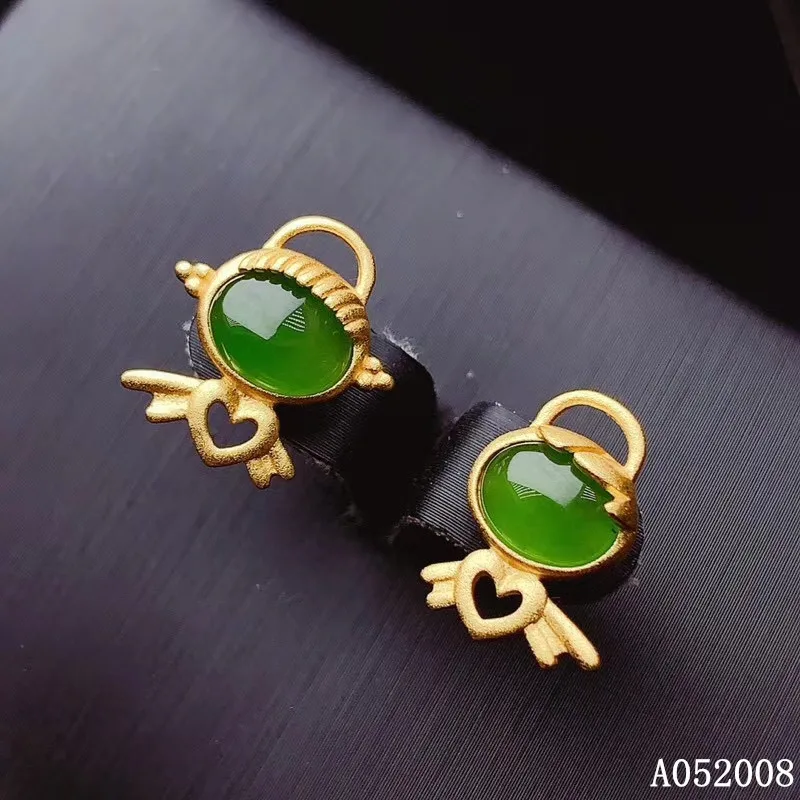 

KJJEAXCMY fine jewelry 925 sterling silver inlaid natural Jasper ear studs luxury ladies little angel earrings support test