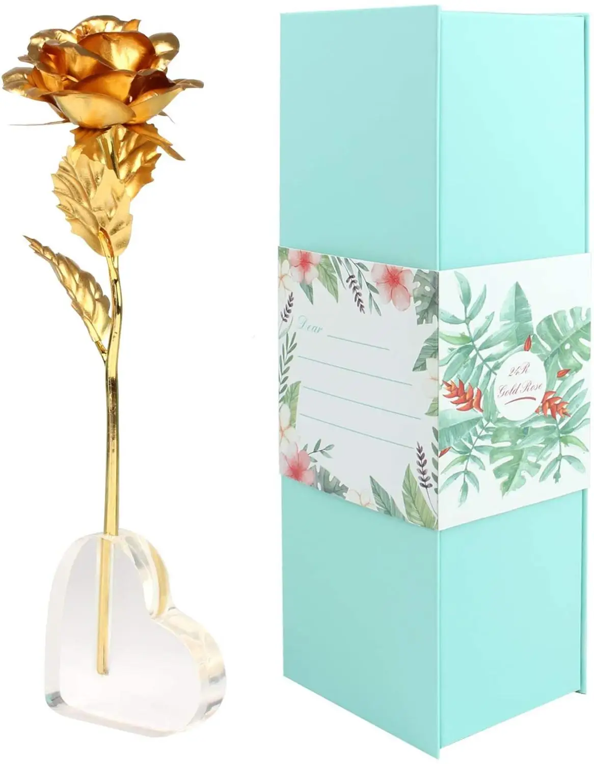 

24K Gold Rose, New Upgraded Long Stem Gold Foil Rose with Heart Shaped Display Stand, Unique Gifts for Her, Girls, Wife, Mum
