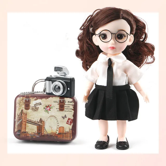 New 16cm BJD Doll Student Dress Set 13 Joints Movable Fashion Girl Toy 3D Eyes Free Accessories 1/12 Children's Play House Gift 1