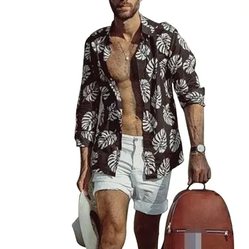 

Men Hawaiian Shirt Male Casual Camisa Masculina Printed Beach Shirts Long Sleeve Blouses For Men Striped Plaid Shirt Tops
