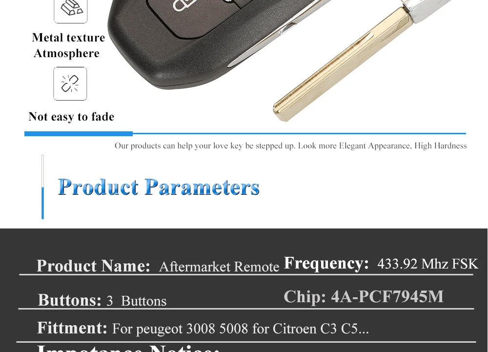 Keyforkess 434Mhz FSK 4A Chip Car Remote Key per Peugeot 3008 5008 2016 Citroen C3 C5 Smart Control Keyless Entry fob faro - Hea854740abc5481092bdd7616bfe0edbr