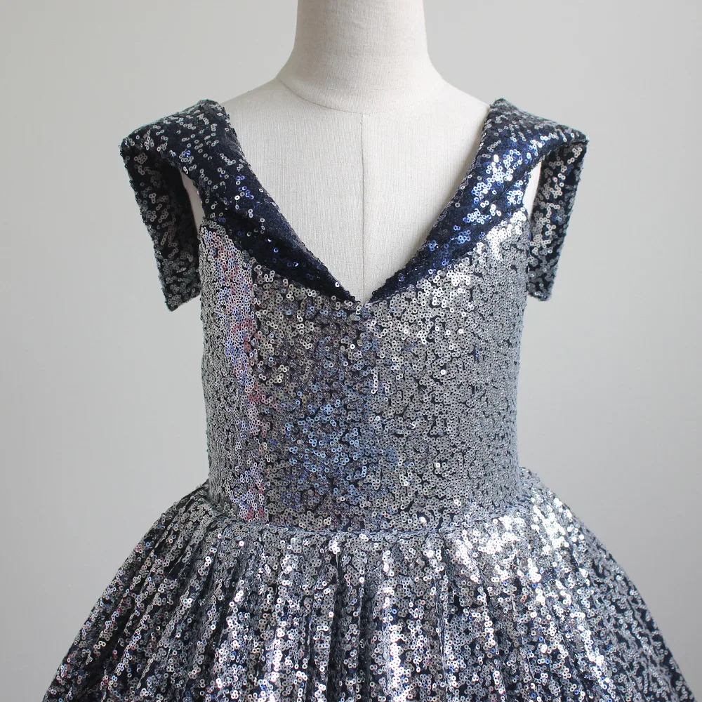Платье принцессы для девочек вечернее платье Vestidos de gala, длинное детское бальное платье, голубое, серебряное, блестящее, цветочное, праздничное платье для девочек