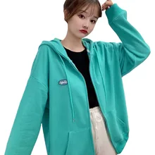 Aliexpress - Fashion Cloth Patch Lake Blue Cardigan Women’s Hoodies Spring And Autumn New Loose Korean Style Zipper Sweatshirt Coat