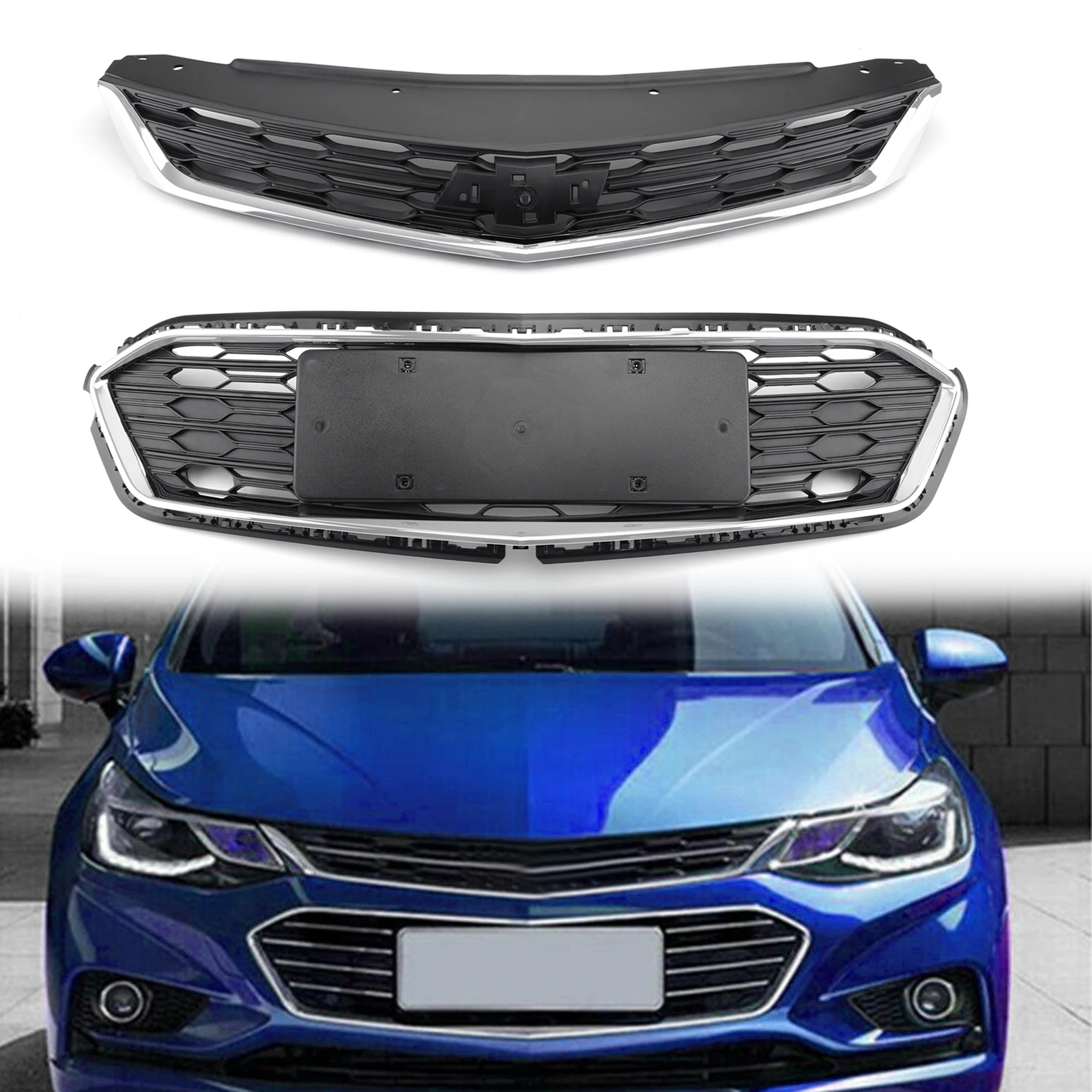 

Areyourshop New Front Bumper Upper Grill Middle Lower Grille For Chevrolet Cruze 2016 2017 2018