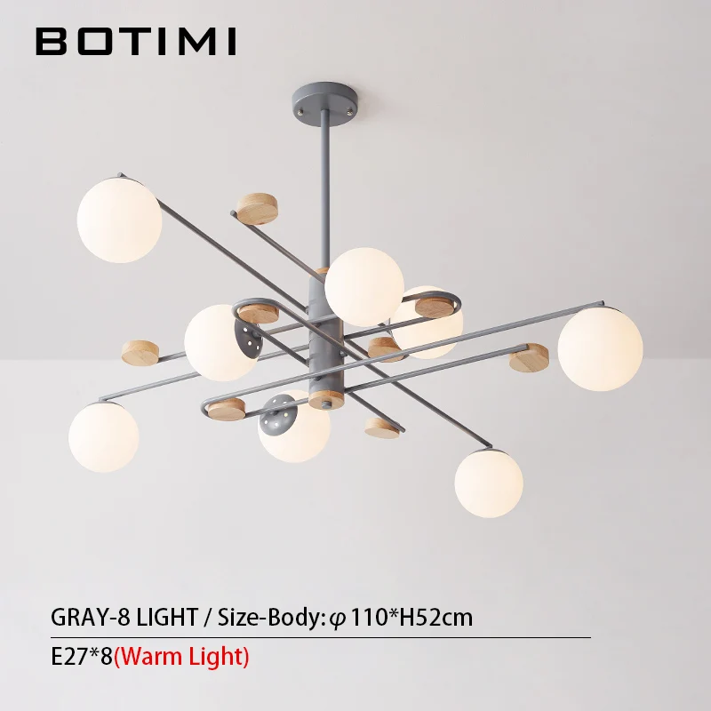 Gray-8 Light BOTIMI Стекло шар светодиодный Люстра для Гостиная Творческий Спальня люстры подвесной металлический обеденный светильник деревянные дома деко лампы - Цвет абажура: Gray-8 Light