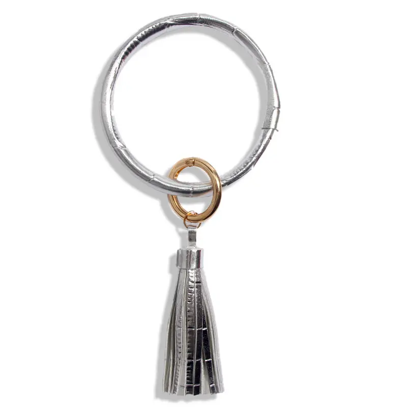 Flatfoosie модный брелок для ключей из искусственной кожи круглый браслет с кисточкой автомобильный держатель с металлическим кольцом аксессуары