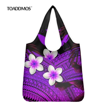 

TOADDMOS Drop Ship Grocery Bag Hawaii Kanaka Maoli Polynesian Purple Home Shopping Storage Bags Women Girls Handbags Reusable