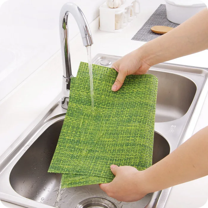 6PCS Placemats Heat-Resistant Stain Resistant Anti-Skid Washable Table Mats Square PVC Placemats-Drop