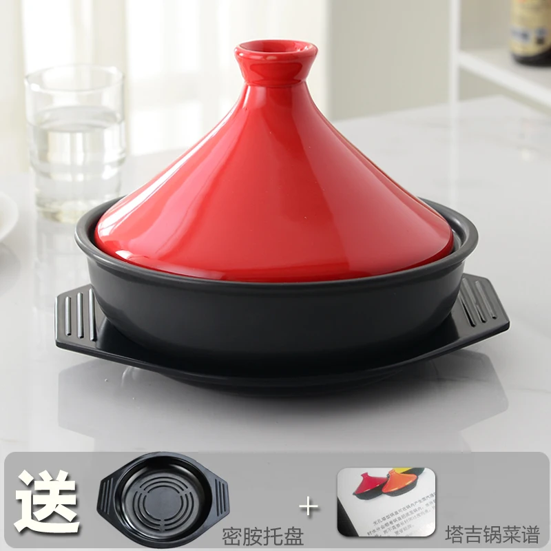 Morocco Tajine pottery горячий кастрюля открытый огонь высокотемпературный желтый тушеный куриный тушеный рисовый суп форма для выпечки 23 см - Цвет: 23cm red