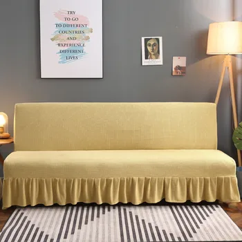 

Inclusive Sofa Cover Without Armrest Solid Color Sofa Bed Cover with Skirt Tight Wrap Elastic Protector Slipcover Couch Cover