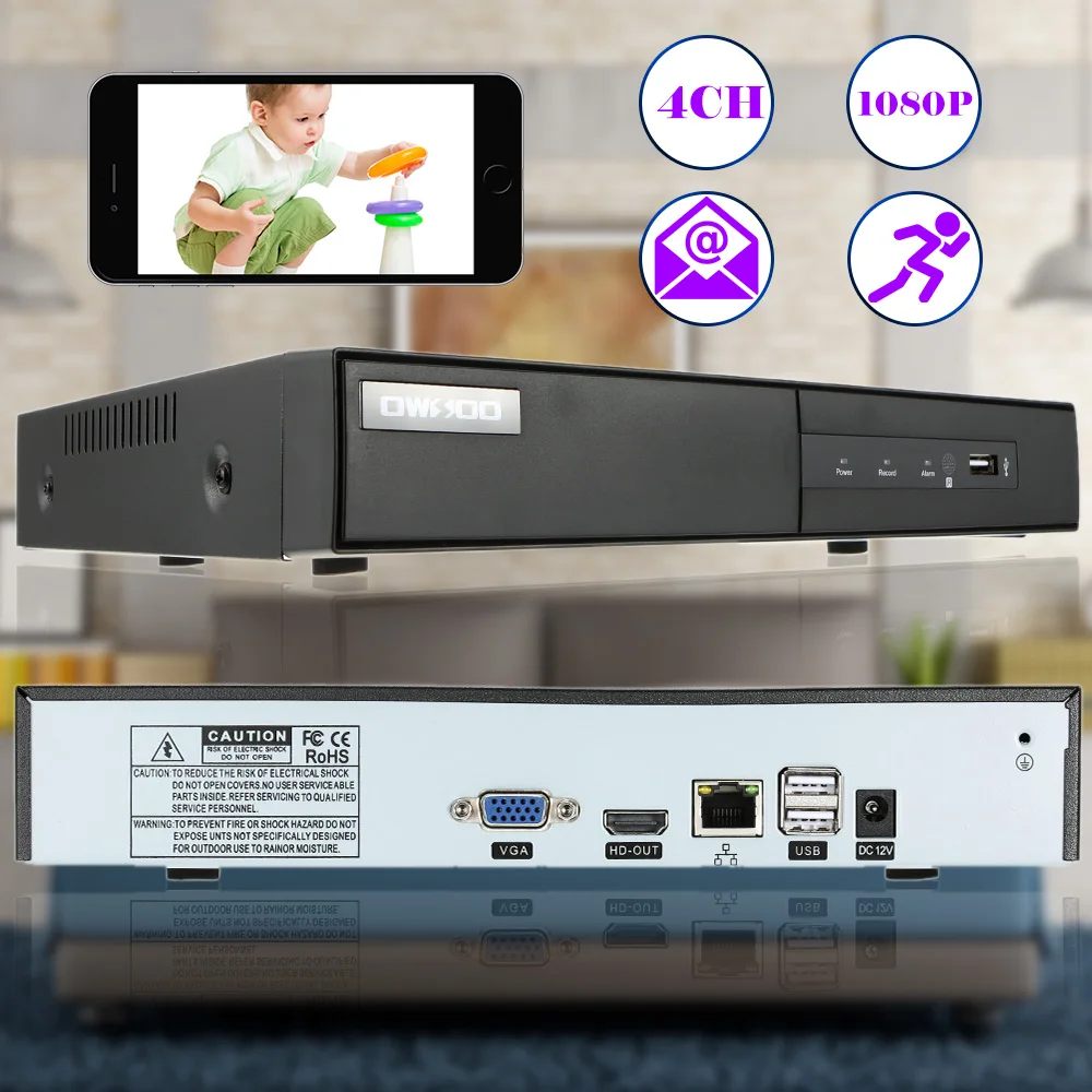 OWSOO 1080P 4CH NVR CCTV сетевой видеорегистратор P2P детектор движения Onvif NVR рекордер для системы видеонаблюдения безопасности IP камера