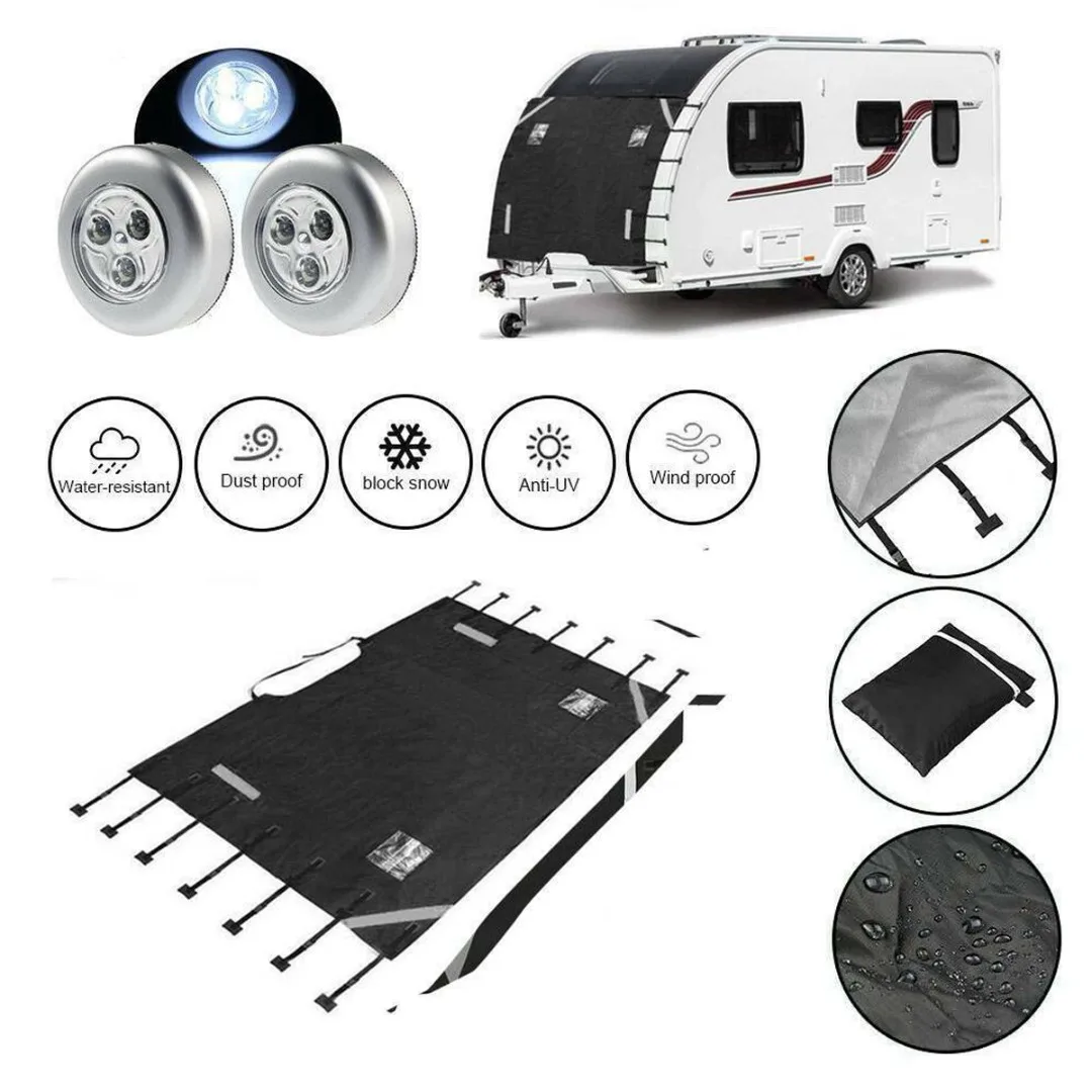 

Mayitr 1set Auto Caravan Front Towing Cover Protector Adjustable With 2 LED Light Shield Dustproof 220x175cm